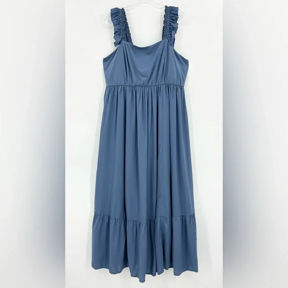 NWT Torrid Blue Maxi Challis Ruffle Strap Tiered Dress w/Pockets Size 1X - Picture 4 of 12
